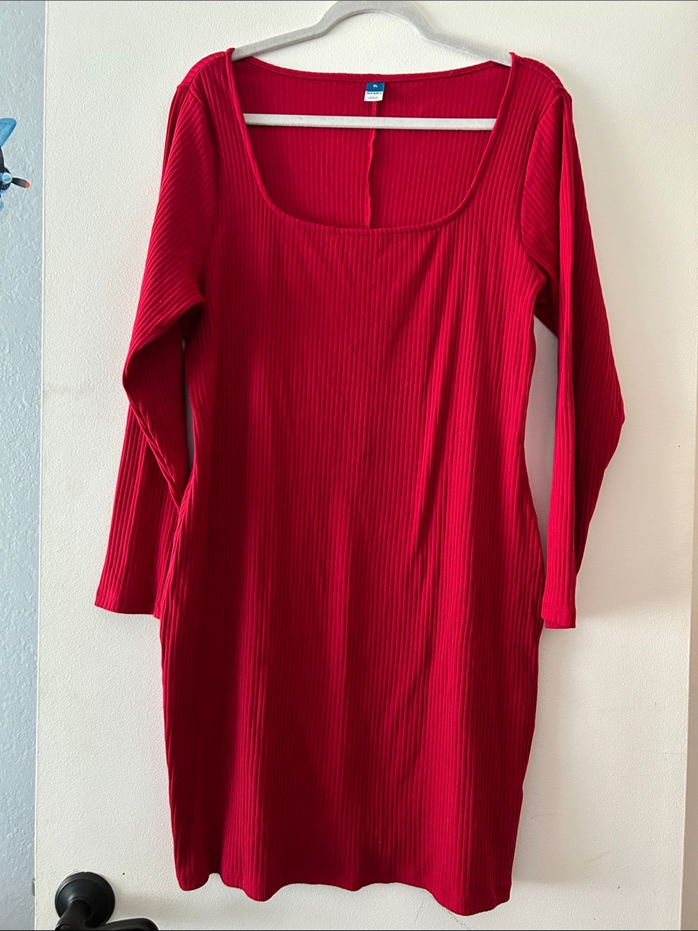 Old Navy Red Ribbed Long Sleeve Scoop Neck Dress